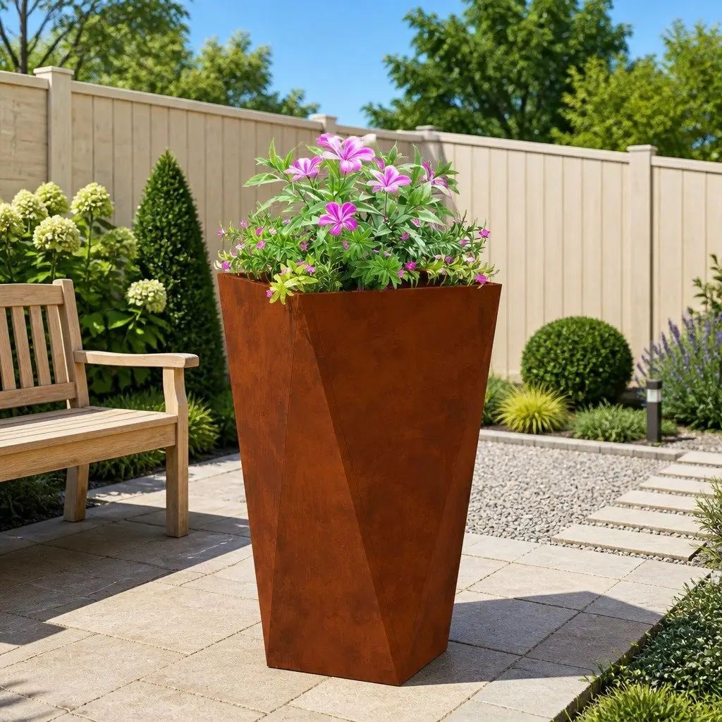 Garden Planter Box Rectangular Steel 40x40x75cm Weathering Brown