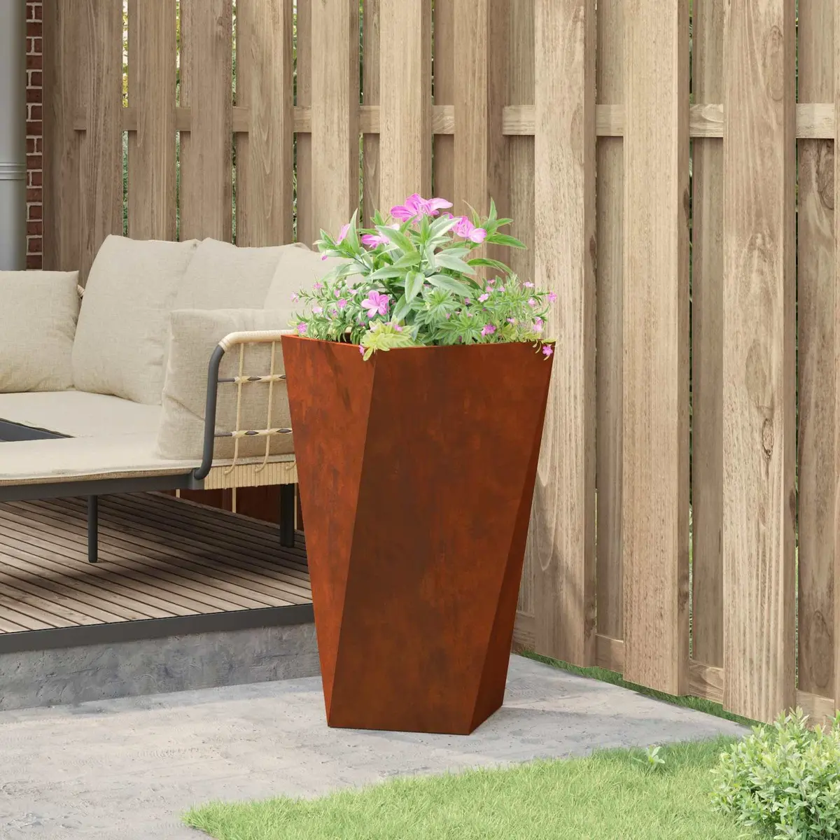 Garden Planter Box Rectangular Steel 40x40x75cm Weathering Brown