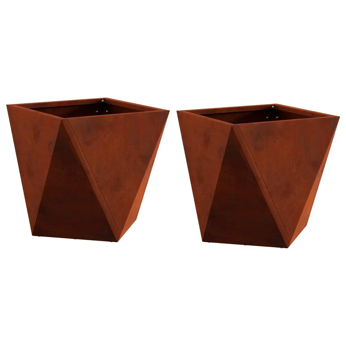 Garden Planter 30x30x30cm Steel Box Set of 2 Weathering Rusty Brown