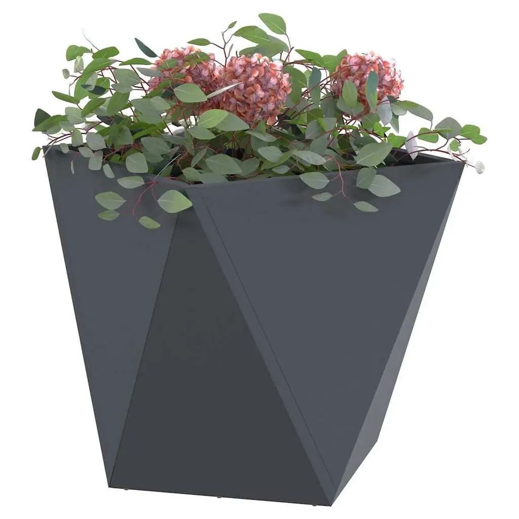 Steel Garden Planter Box Anthracite 40x40x40cm Outdoor Corrugated Flower Pot