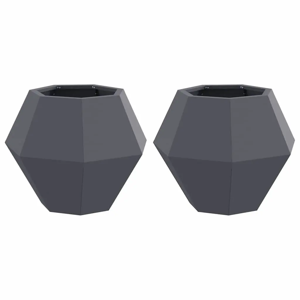 Steel Planter 2 Piece Anthracite Rectangular Outdoor Garden Pots