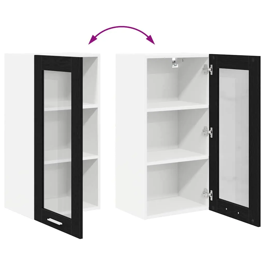 Hanging Kitchen Cabinet Set of 2 Black Oak Modern Storage Organiser 40 x 31 x 80 cm