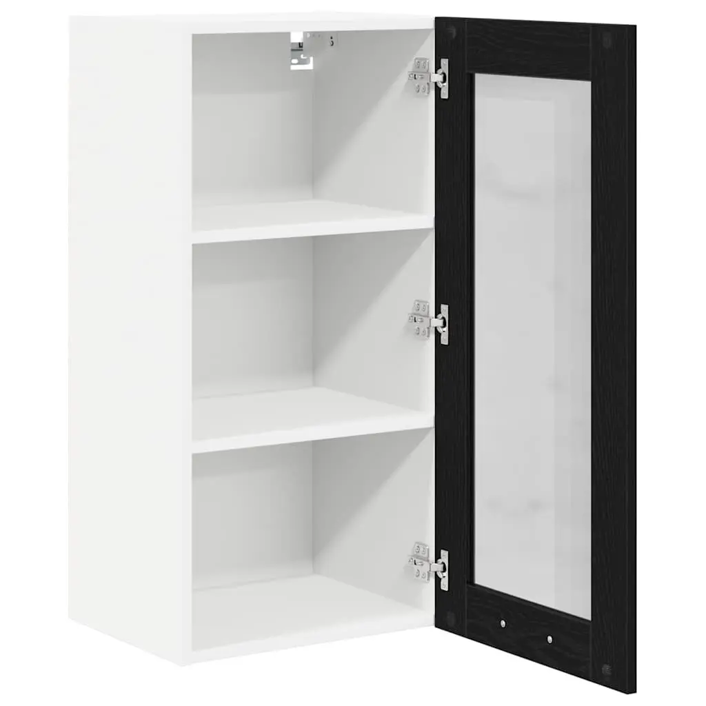 Hanging Kitchen Cabinet Set of 2 Black Oak Modern Storage Organiser 40 x 31 x 80 cm
