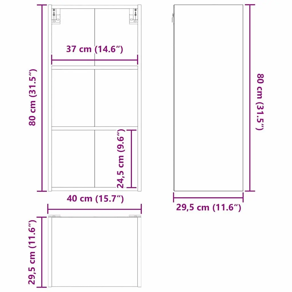 Hanging Kitchen Cabinet White Modern Storage Engineered Wood 40x29.5x80cm