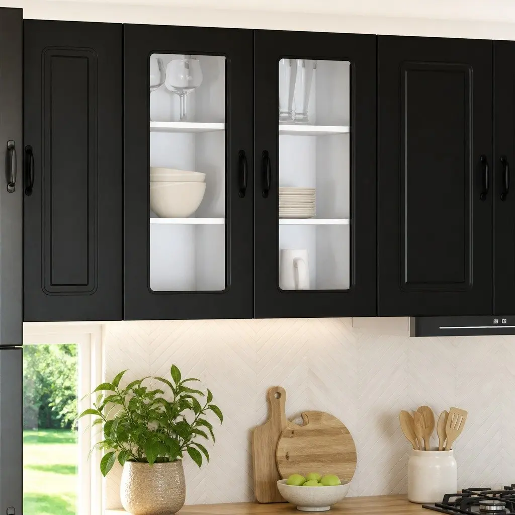 Black Engineered Wood Kitchen Cabinet Storage Cupboard for Dishwashing Essentials 40x31x80cm