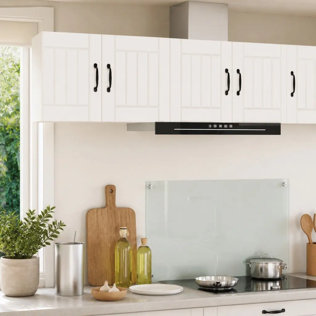 Engineered Wood Wall Cabinet Set 2 Pieces White Modern Rectangular Kitchen Storage