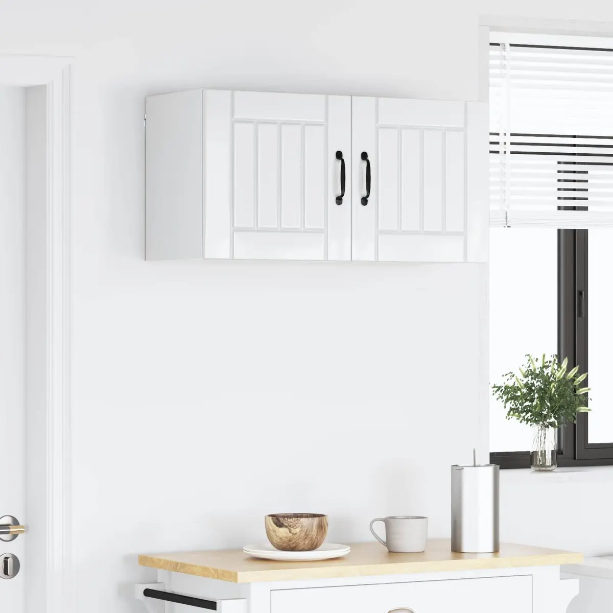Wall Cabinet 40x31x40cm High Gloss White Modern Kitchen Storage 2 Piece Set