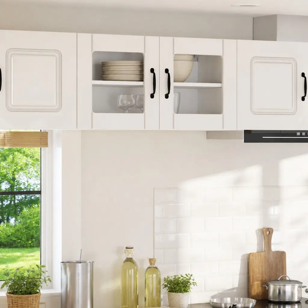 Wall Glass Cabinet 80cm High Gloss White Modern Storage Kitchen Furniture