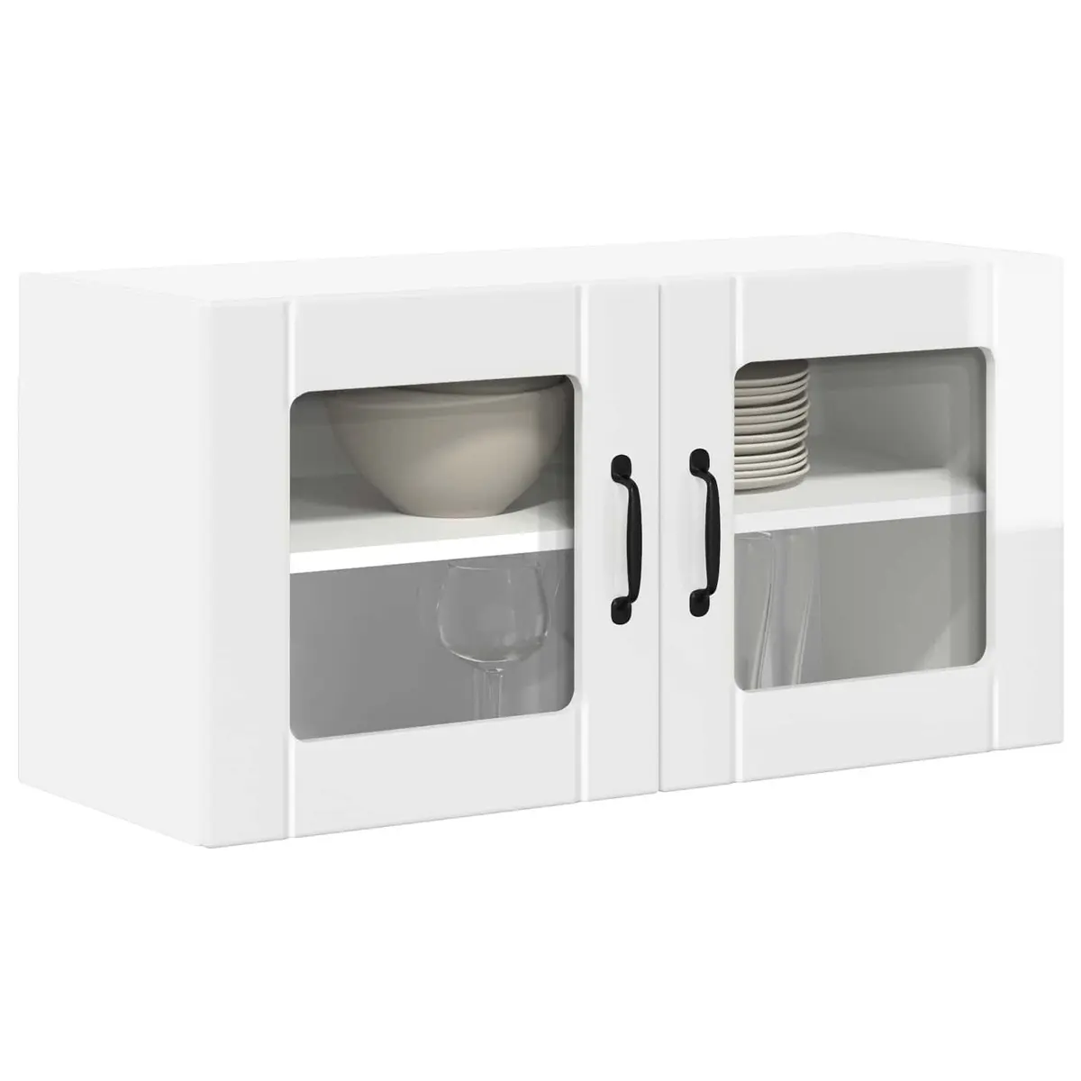 Wall Glass Cabinet 80cm High Gloss White Modern Storage Kitchen Furniture