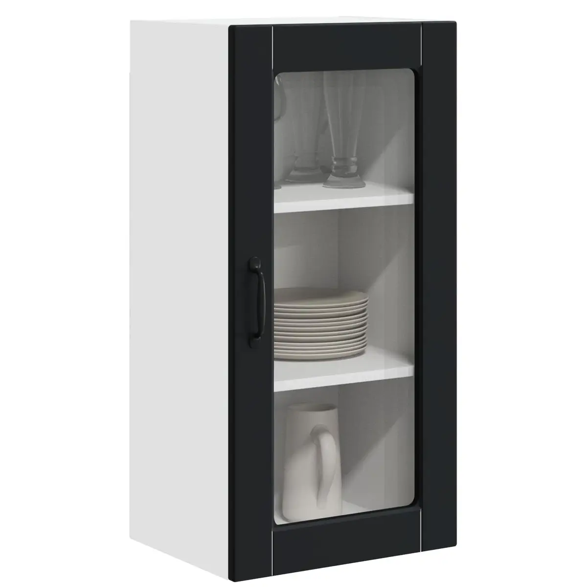 Wall Glass Cabinet 40 x 31 x 80 cm Black Engineered Wood Modern Kitchen Storage