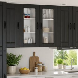 Elegant Black Wooden Wall Glass Cabinet for Your Home
