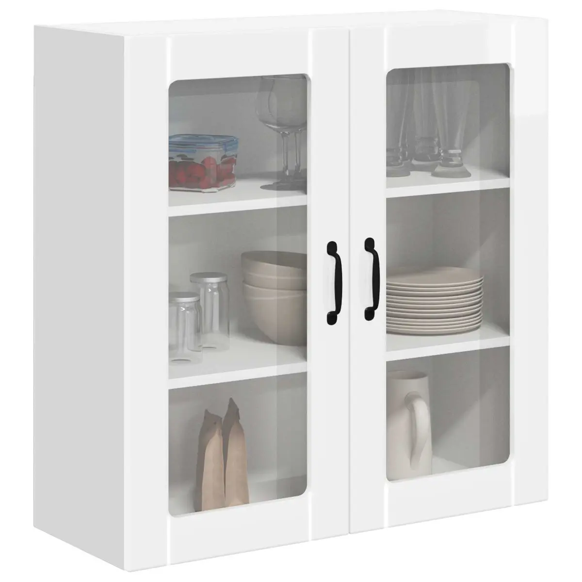 Wall Glass Cabinet 80x31x80cm High Gloss White Engineered Wood Kitchen Storage