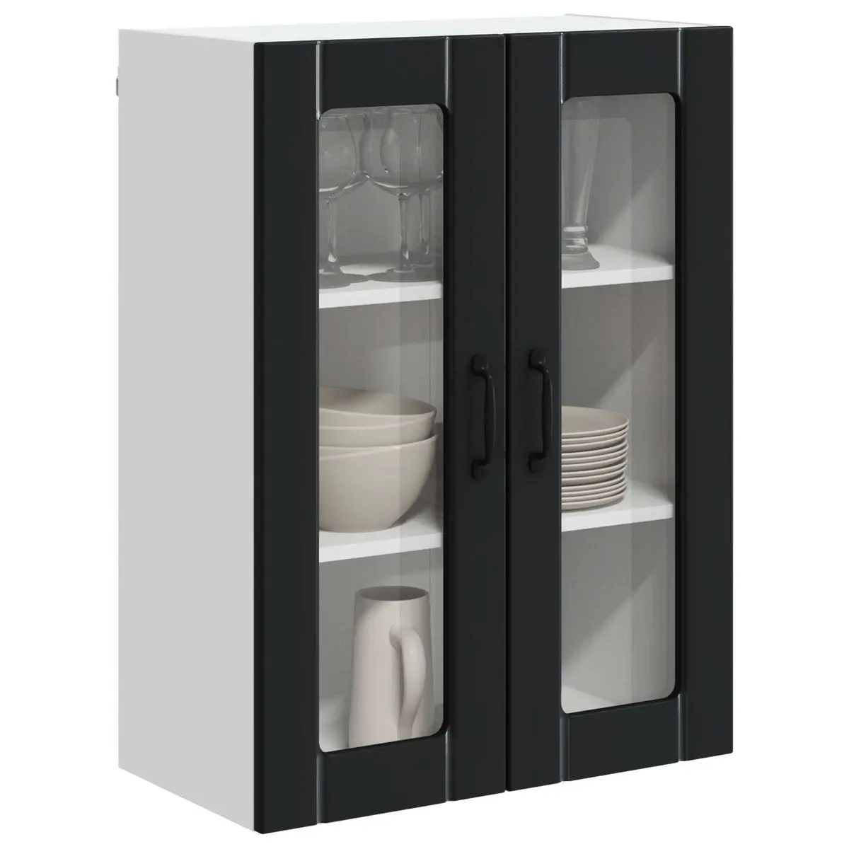 Wall Glass Cabinet Black Engineered Wood Modern Kitchen Storage