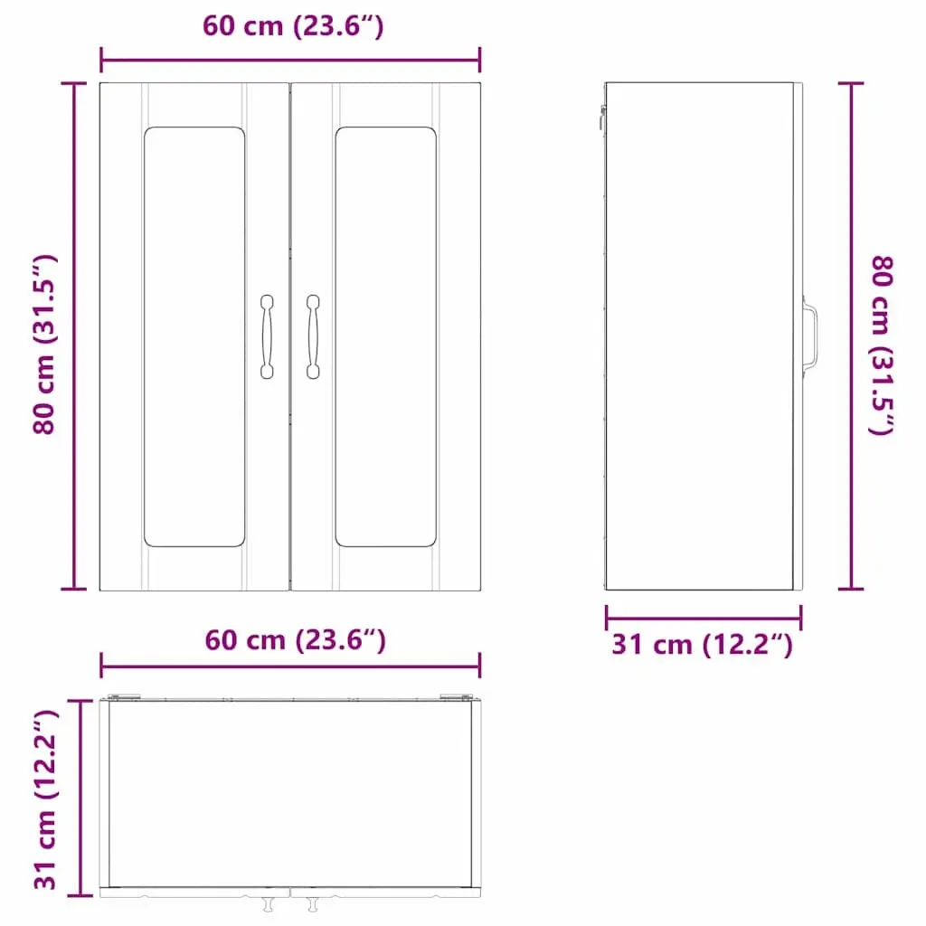 Wall Glass Cabinet 60x31x80cm High Gloss White Storage Unit