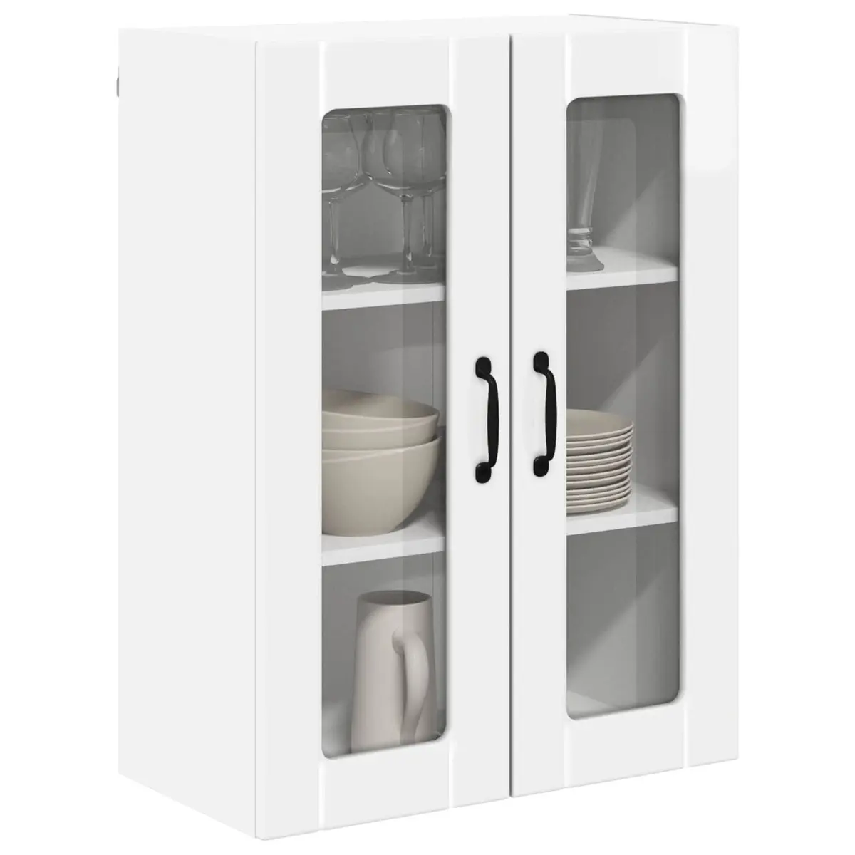 Wall Glass Cabinet 60x31x80cm High Gloss White Storage Unit