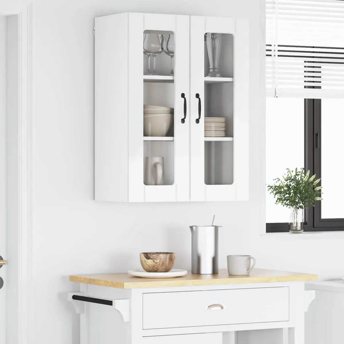 Wall Glass Cabinet 60x31x80cm High Gloss White Storage Unit