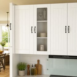 Wall Glass Cabinet High Gloss White Dishwasher Panel Kitchen Storage Modern