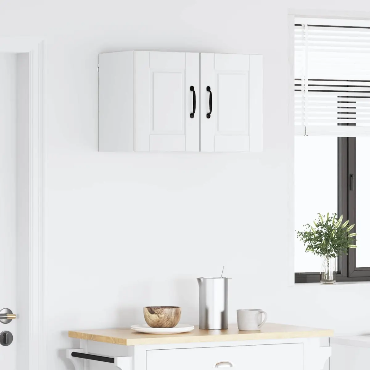Wall-Mounted Kitchen Cabinet 2 Pieces White Storage Unit with Multiple Compartments and Shelves