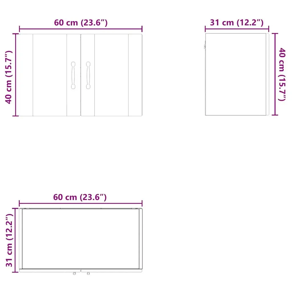 Wall Cabinet High Gloss White Kitchen Storage 60cm Engineered Wood Modern 2 Pack