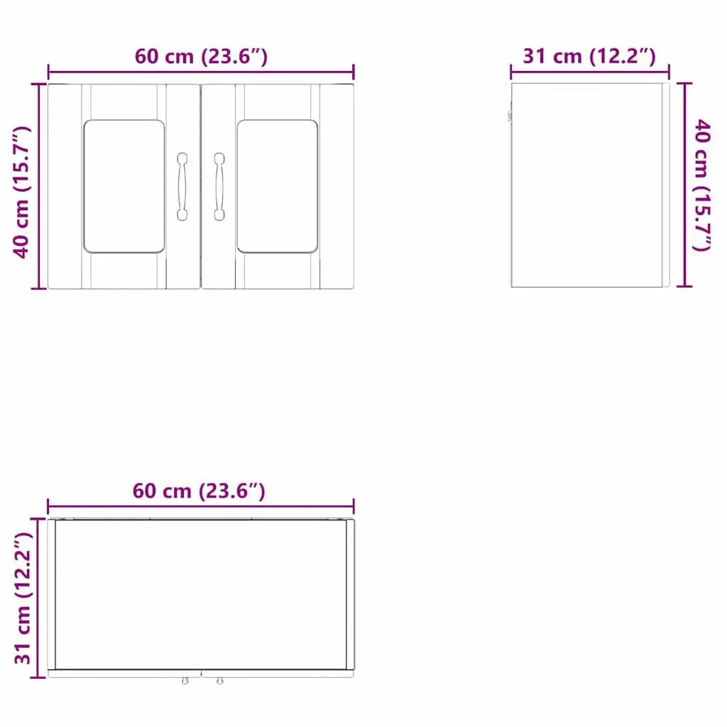 Wall Glass Cabinet 60 x 31 x 40 cm Black Wall-mounted Kitchen Storage 2 Piece Modern Shelving
