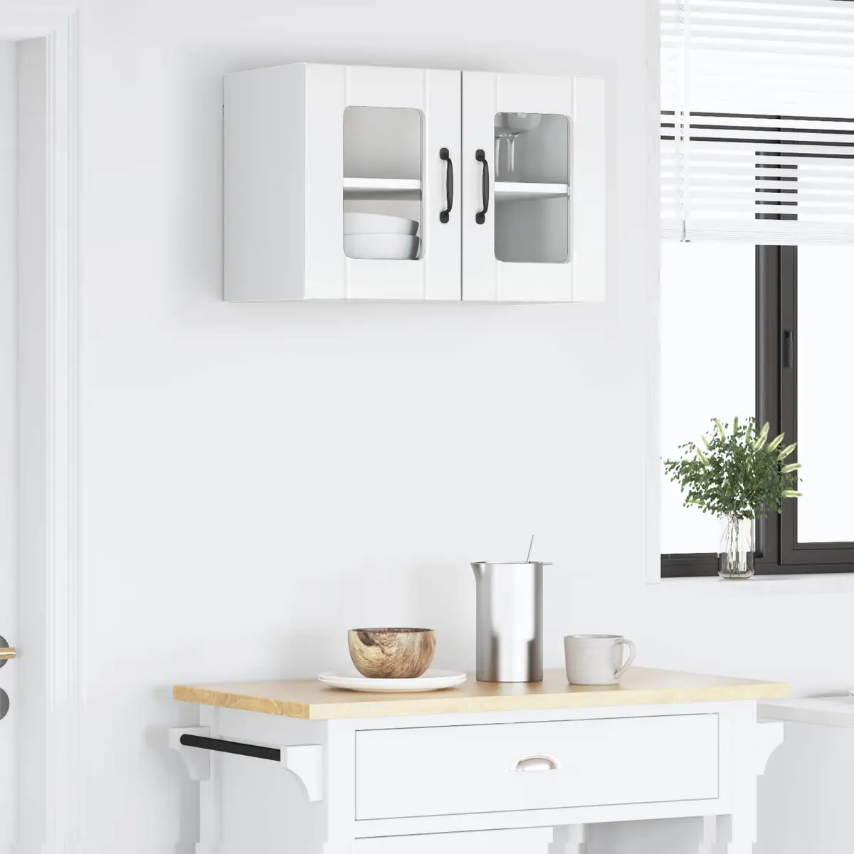 Wall Glass Cabinet 60 x 31 x 40 cm High Gloss White Engineered Wood Wall-mounted Kitchen Storage Shelves