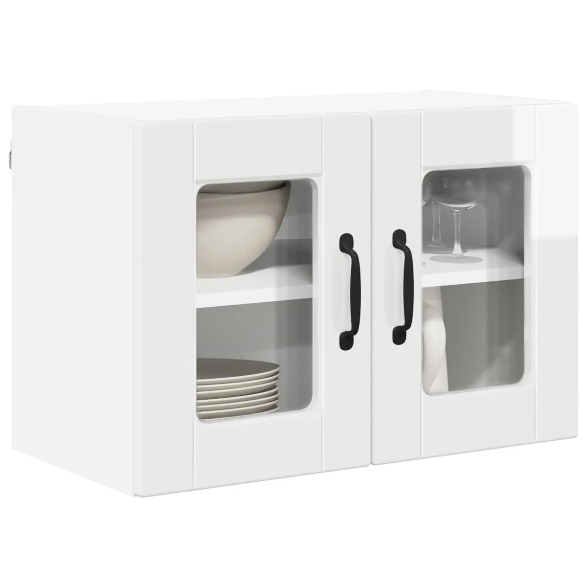 Wall Glass Cabinet 2 pcs High Gloss White Wall Mounted Kitchen Storage Cupboard