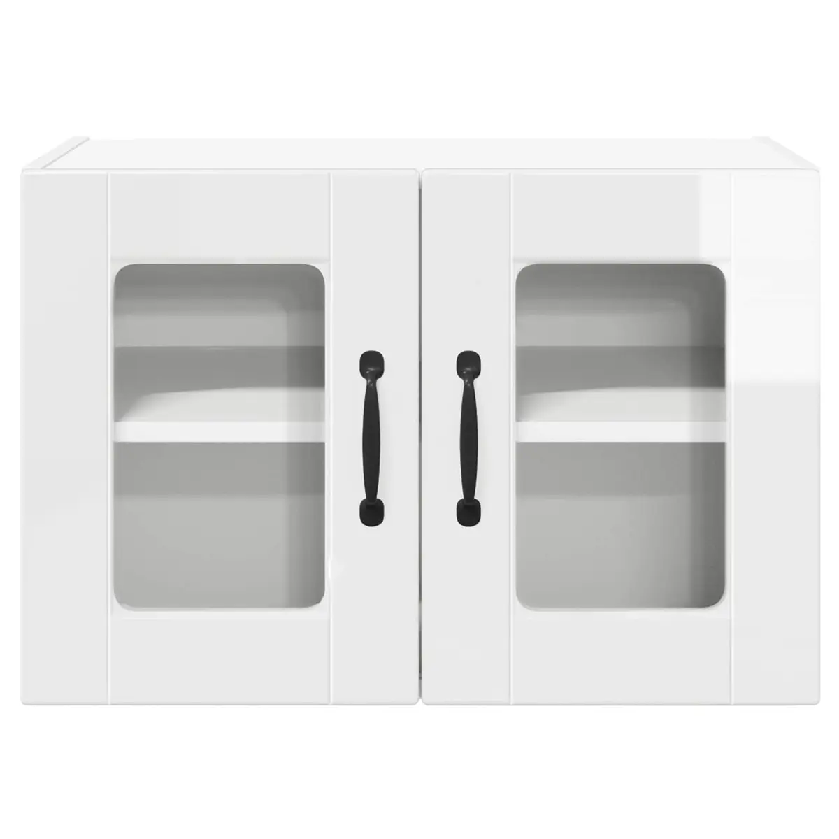 Wall Glass Cabinet 2 pcs High Gloss White Wall Mounted Kitchen Storage Cupboard