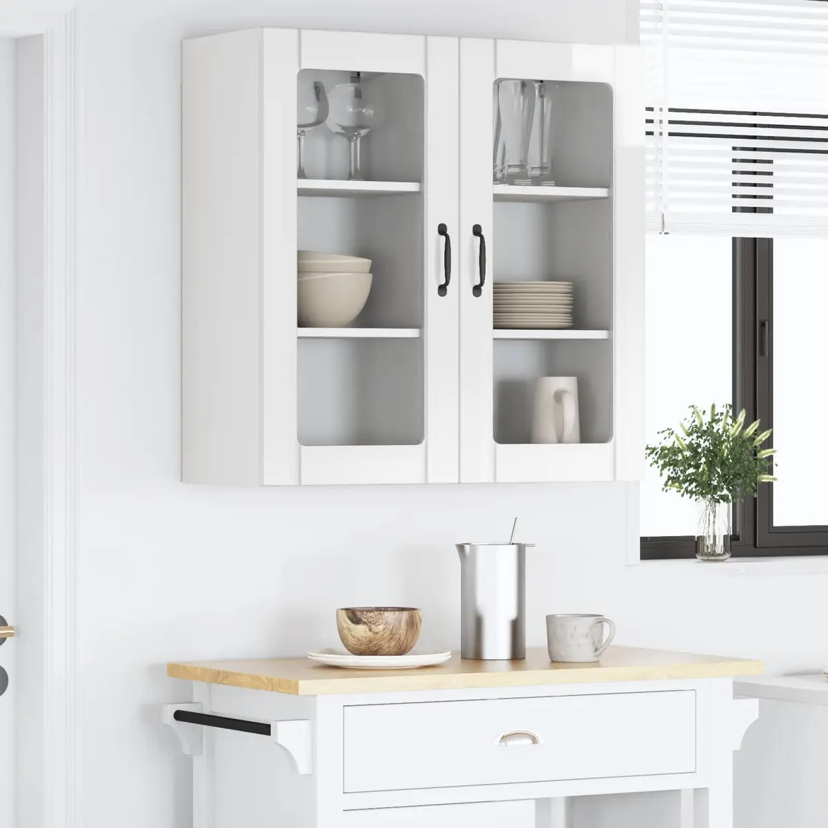 Wall-Mounted Kitchen Cabinet 2-Piece High Gloss White Organised Storage Shelving Unit