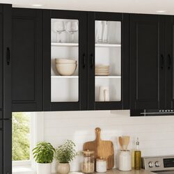 PORTO Black Wall Cabinet for Stylish Kitchen Organization
