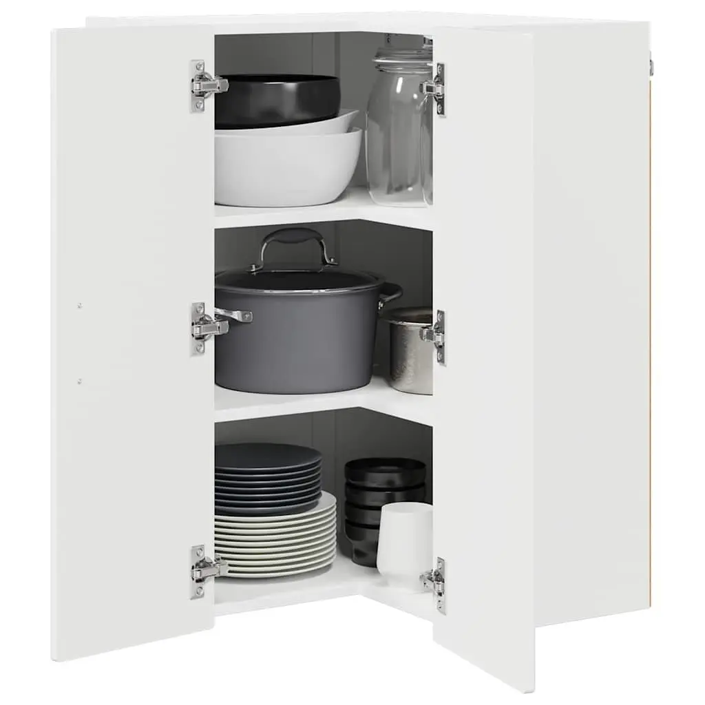 Wall Corner Cabinet 57 x 57 x 80 cm High Gloss White Engineered Wood Kitchen Storage