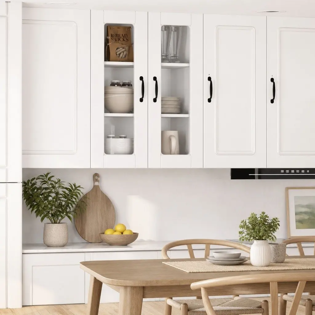 Wall Mounted Kitchen Cabinet High Gloss White Multiple Compartments Shelves