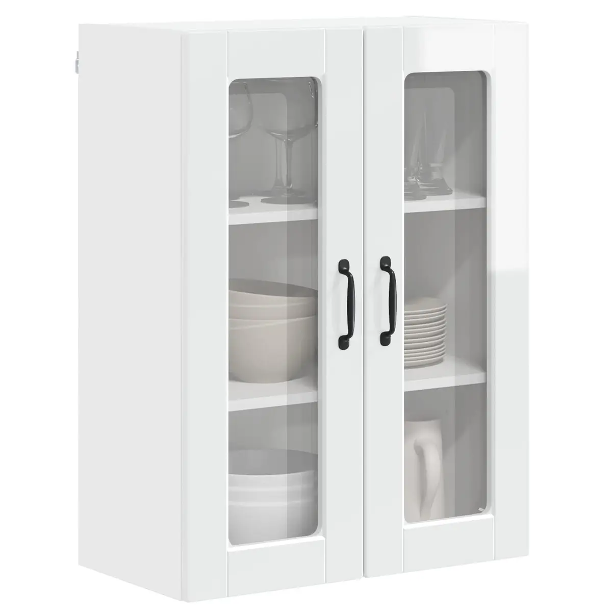 Wall Mounted Kitchen Cabinet High Gloss White Multiple Compartments Shelves