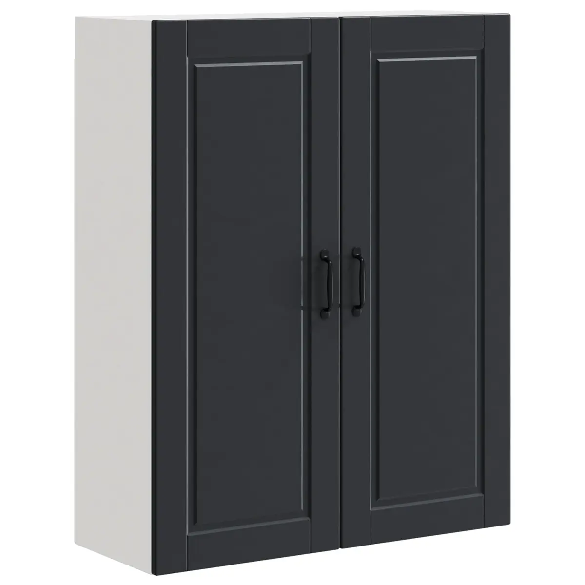 Wall Mounted Cabinet Kitchen Storage Black Engineered Wood Vertical Space Saver with Multiple Shelves and Compartments
