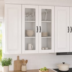Wall Mounted Kitchen Cabinet High Gloss White Storage Shelves Modern Furniture