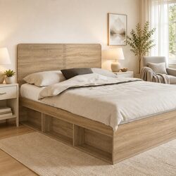 Stylish Engineered Wood Rectangular Headboard in Brown