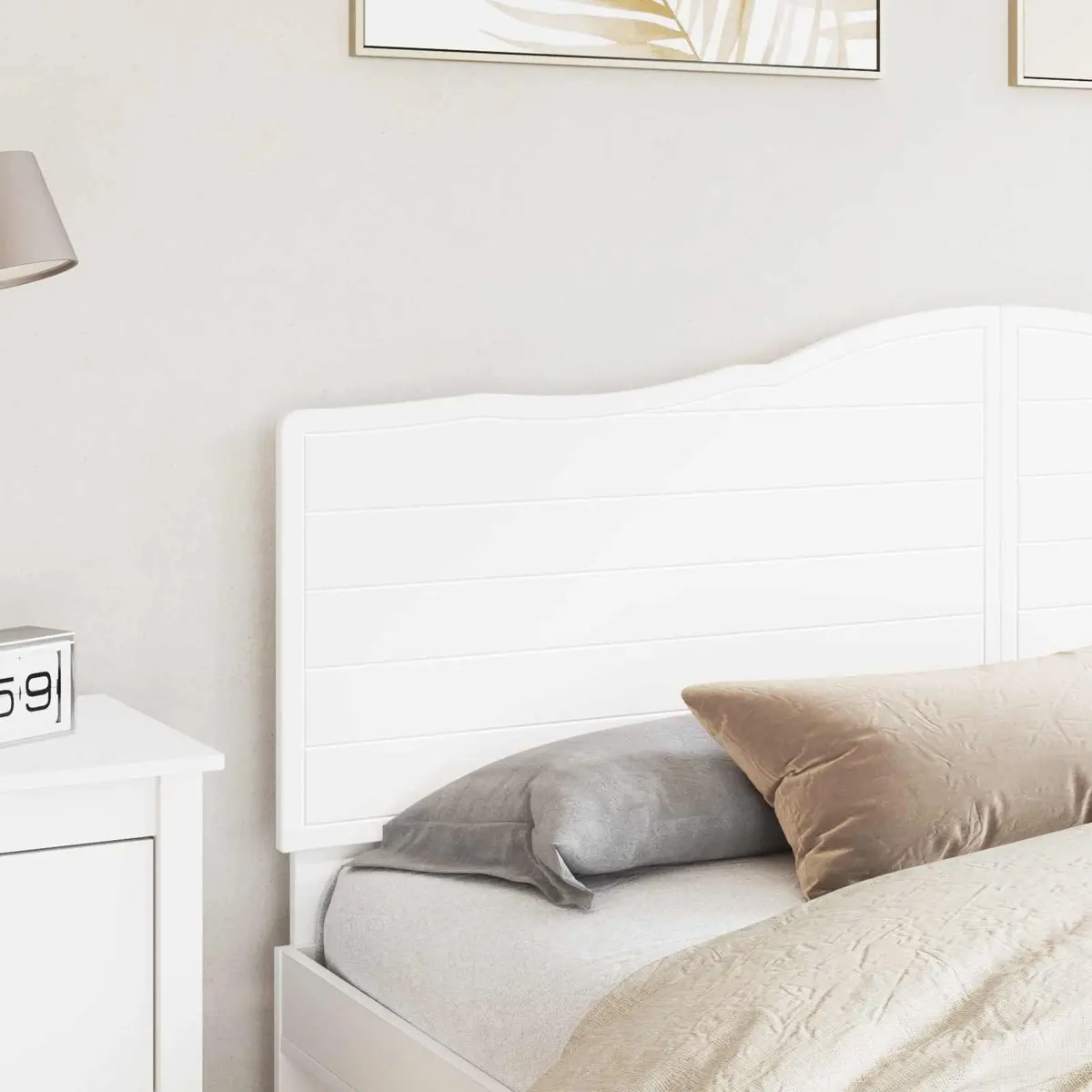 Headboard White Engineered Wood Modern Minimalist Wall Mounted