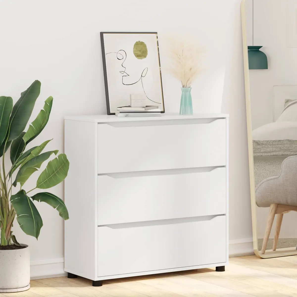 Storage Cabinet White 80 x 31 x 81 cm Engineered Wood Multiple Drawers Bun Foot Legs