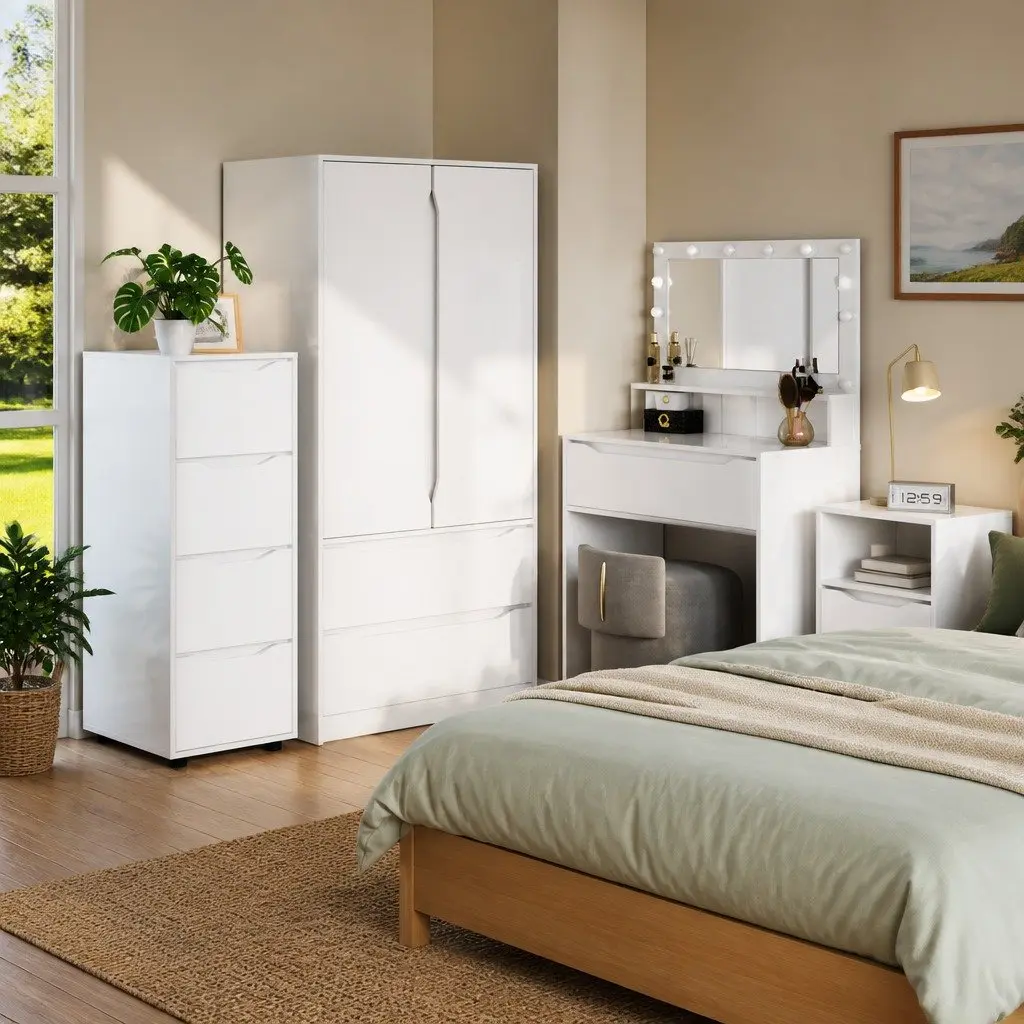Storage Cabinet High Gloss White Engineered Wood Multiple Drawers