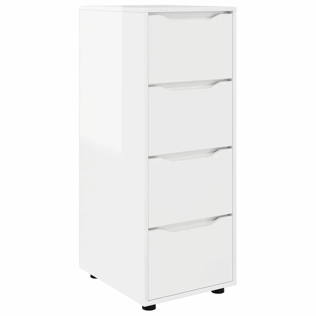 Storage Cabinet High Gloss White Engineered Wood Multiple Drawers