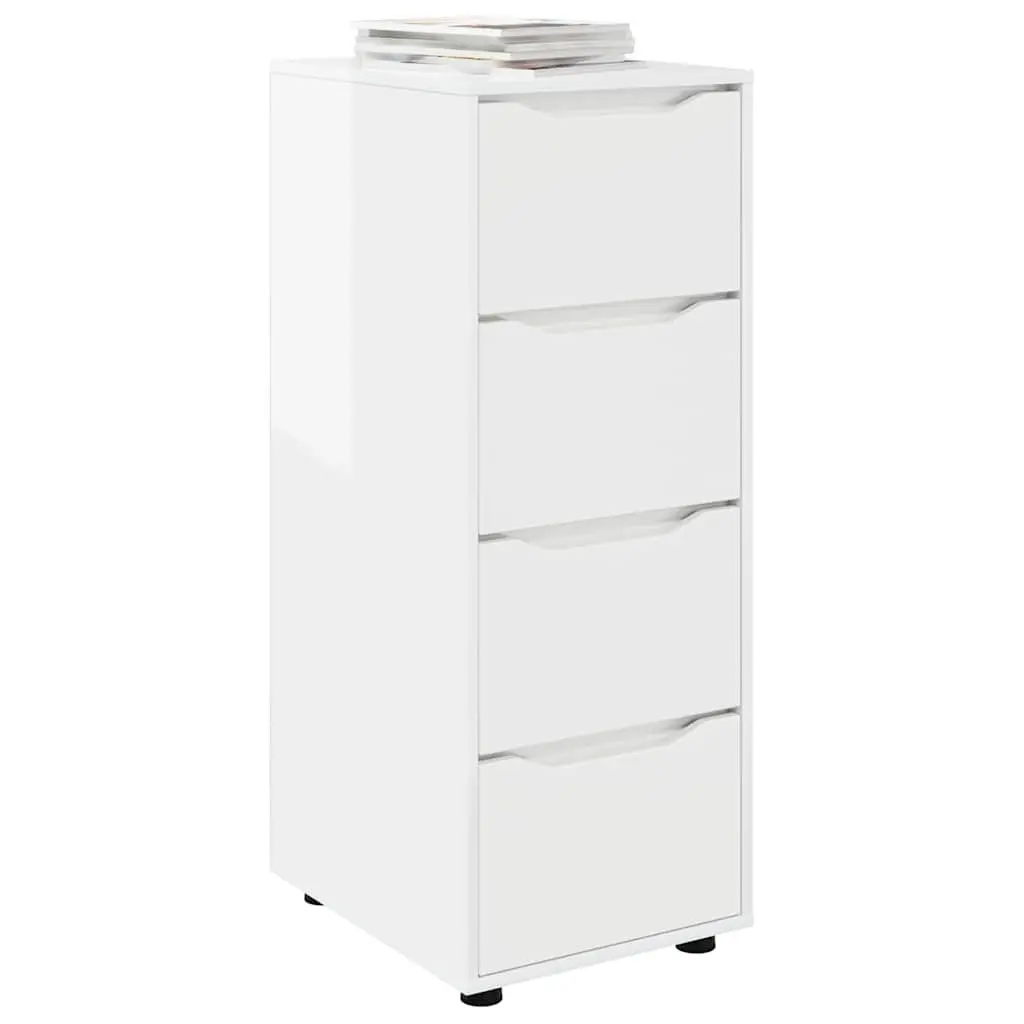 Storage Cabinet High Gloss White Engineered Wood Multiple Drawers