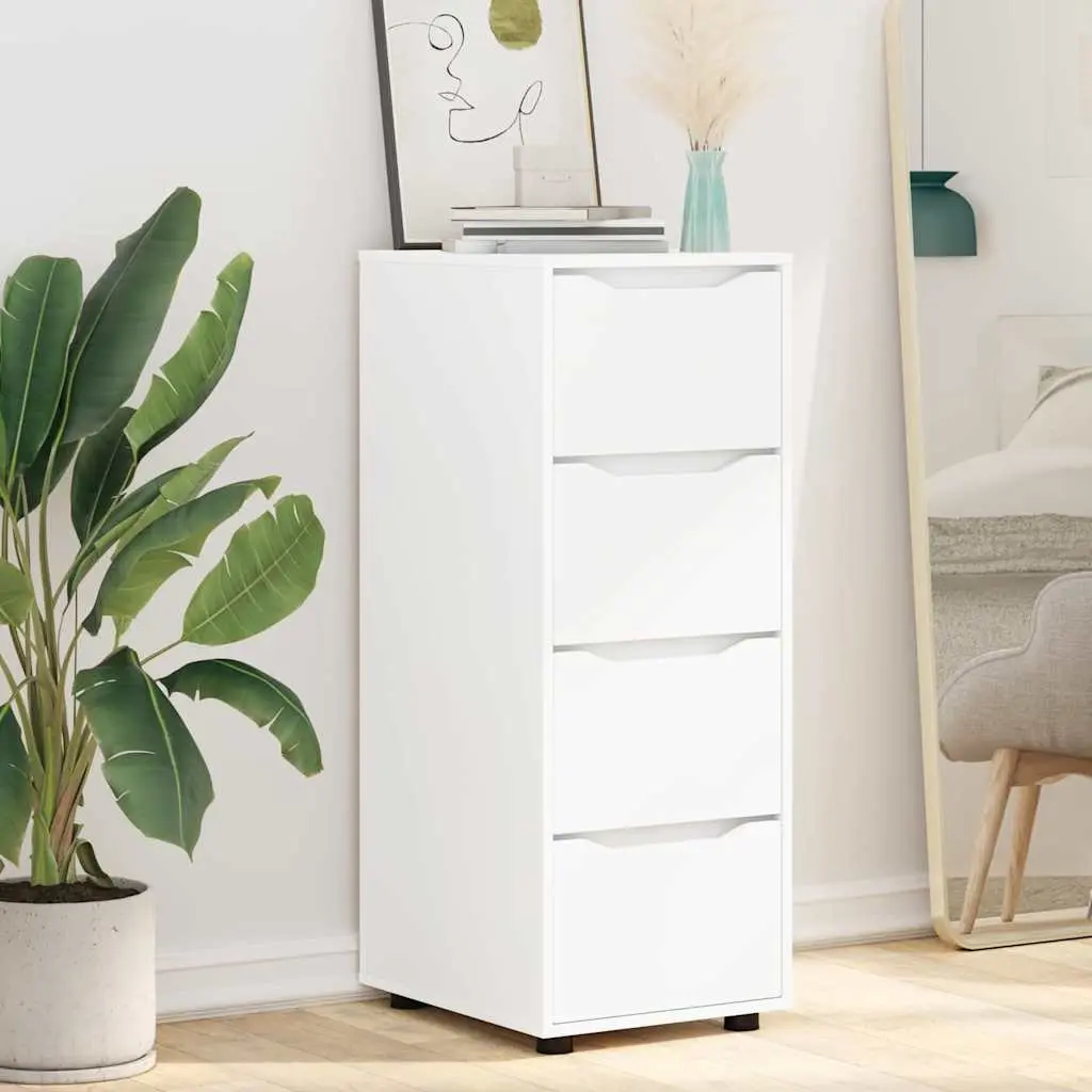 Storage Cabinet High Gloss White Engineered Wood Multiple Drawers