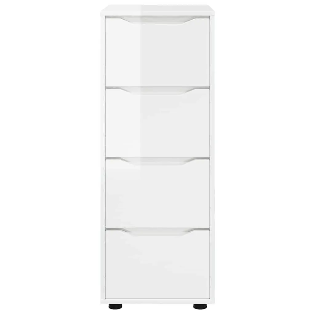 Storage Cabinet High Gloss White Engineered Wood Multiple Drawers