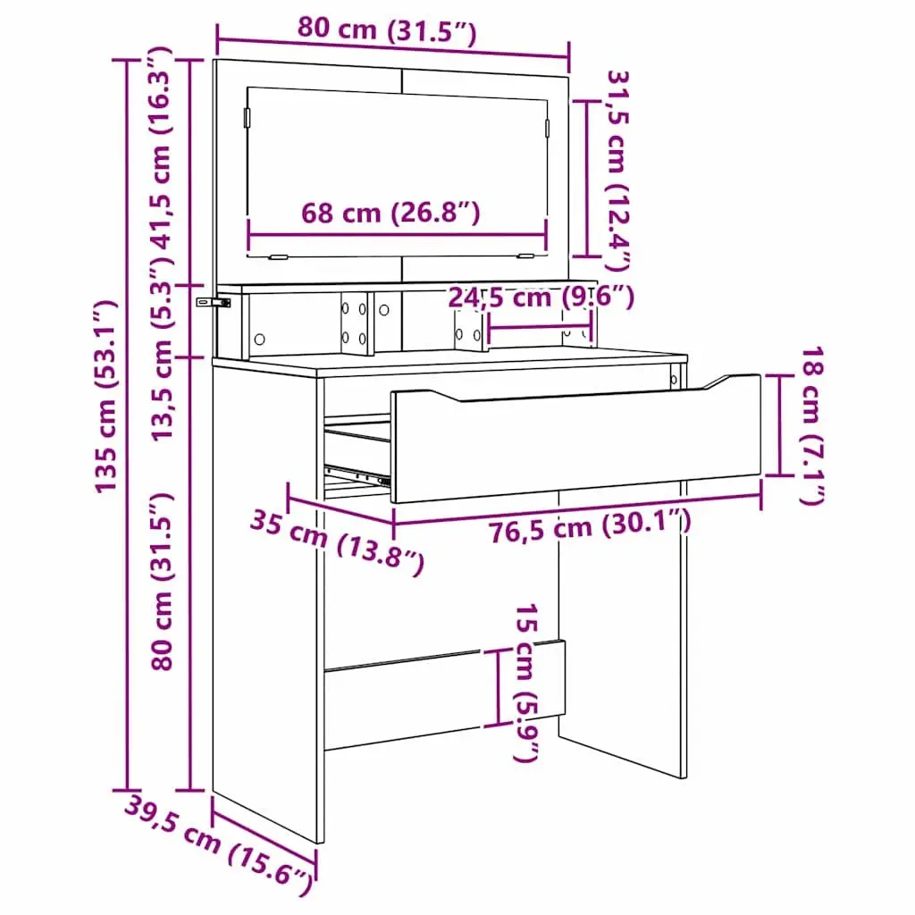 Dressing Table 80cm White Modern Vanity Unit with Drawer Storage for Makeup