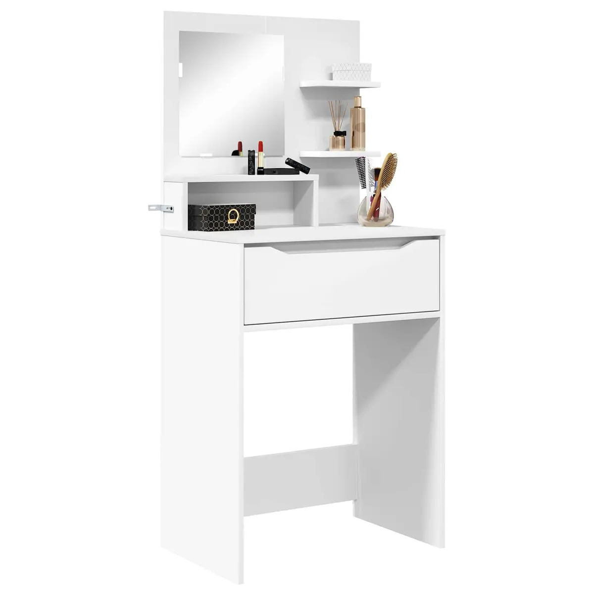 Dressing Table 80cm White Modern Vanity Unit with Drawer and Storage Shelves