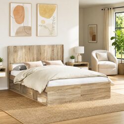 Modern Vertical Slat Design Headboard in Sonoma Oak Brown