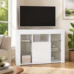 Space-Saving Corner TV Cabinet with Integrated LED Lighting
