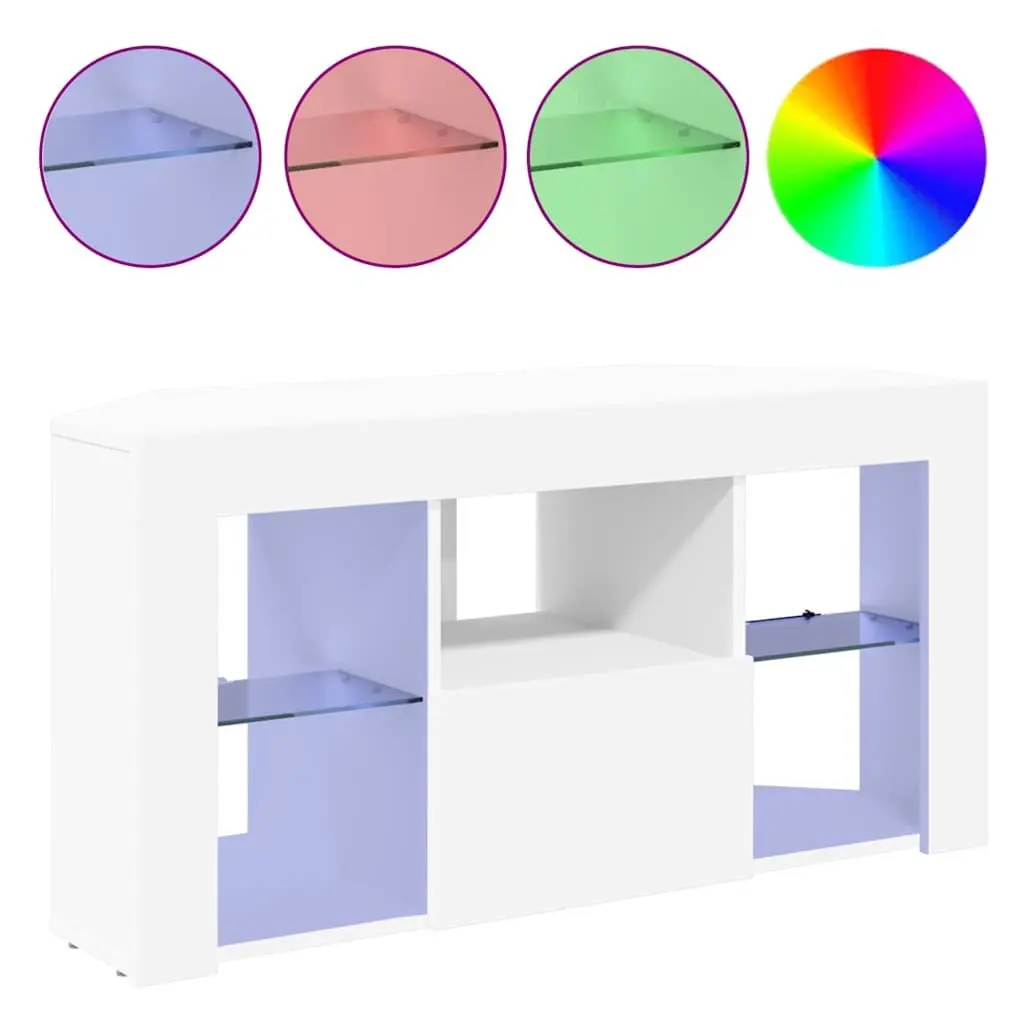 Corner LED TV Cabinet White Wall Mounted with Integrated Lighting and Storage Compartments