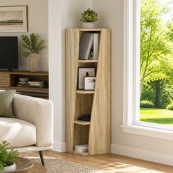 Corner Storage Cabinet Brown Engineered Wood Living Room Furniture Space-Saving