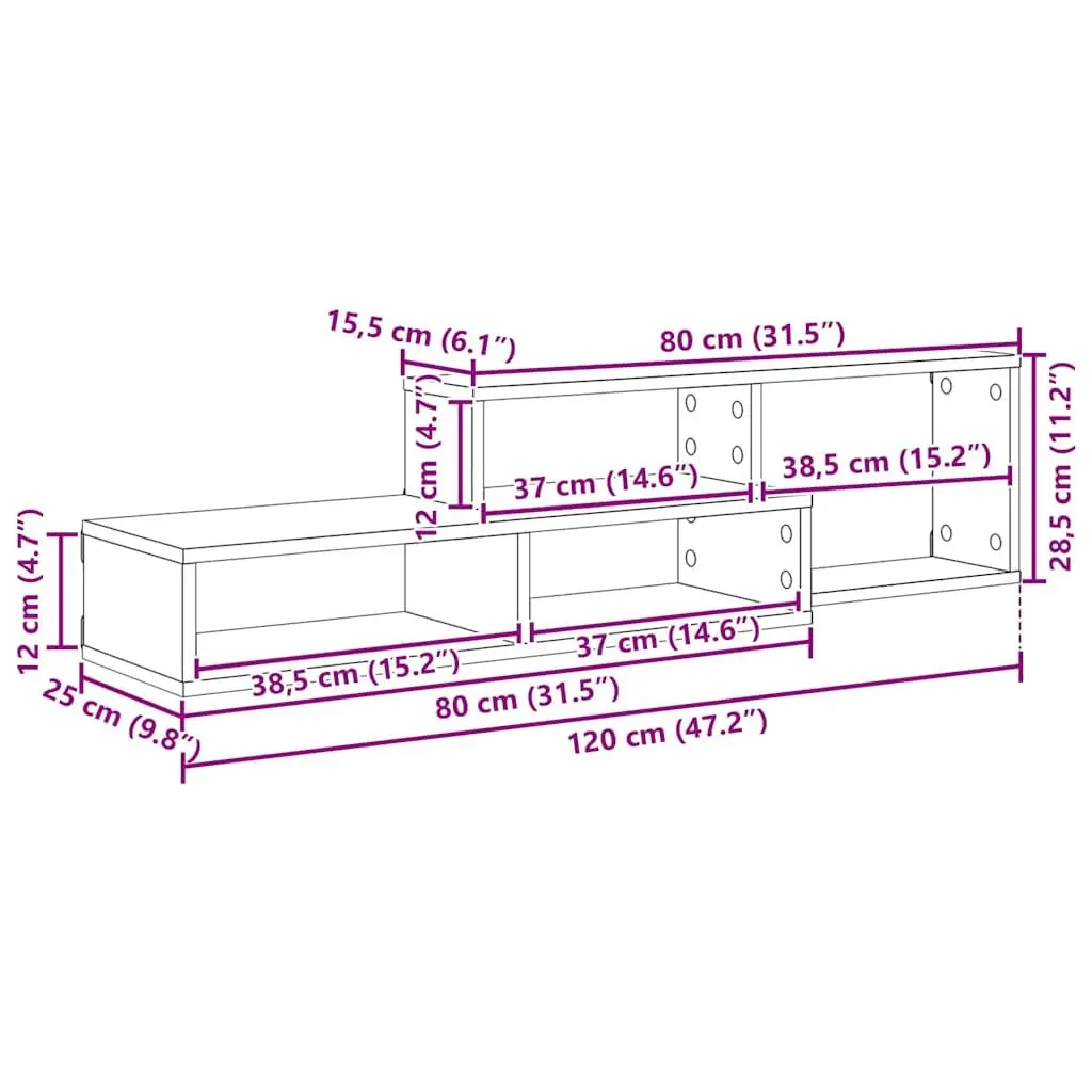 Wall Mounted TV Stand Grey Engineered Wood Living Room Entertainment Unit Shelf