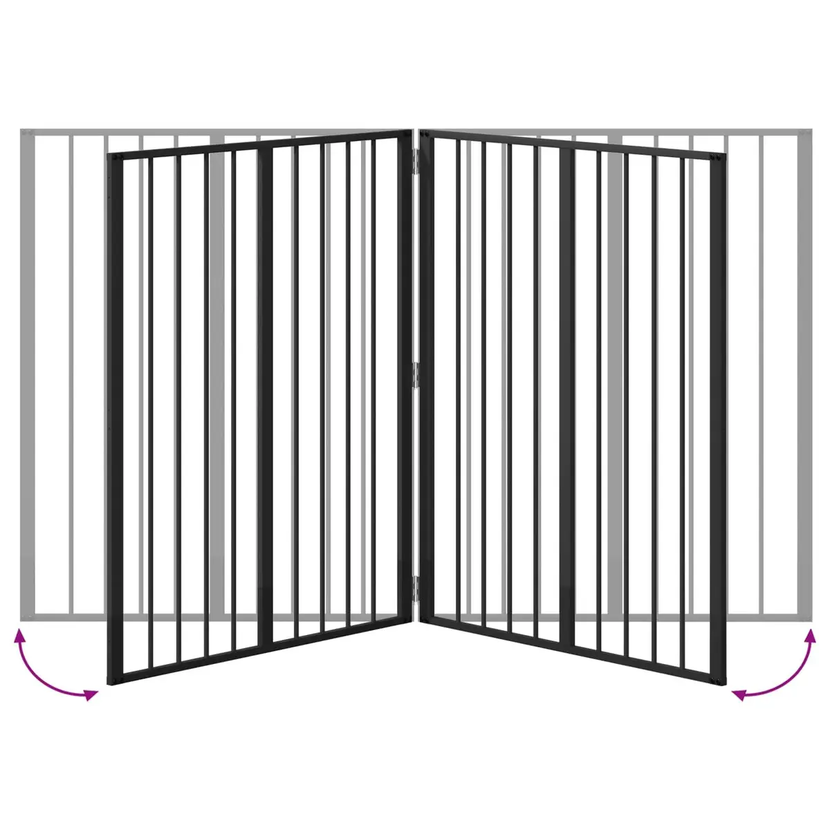Dog Gate 4 Panels Black Galvanised Steel Foldable Pet Fence Puppy Playpen Barrier